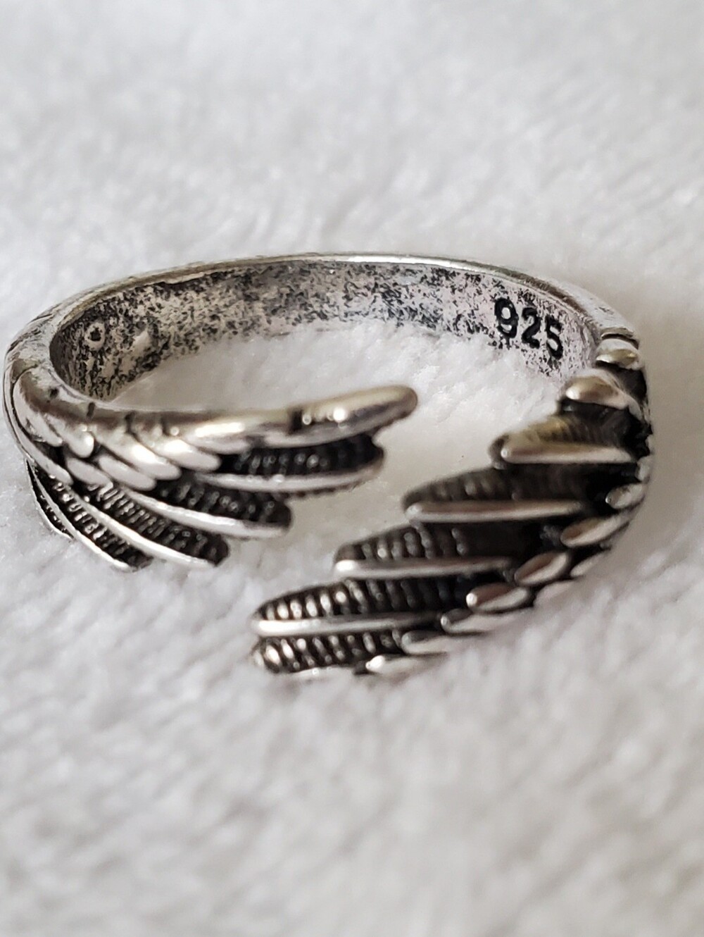 Sterling Silver 925 Feather Wings Wrap Ring Size 8 Adjustable Unisex In Memory